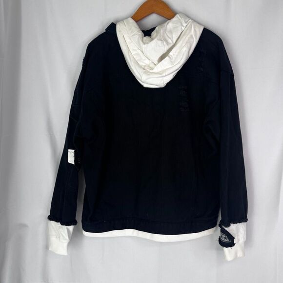Polo Mano NWT Black & White Hooded Denim Cotton Jean Jacket Size LG - Picture 2 of 10